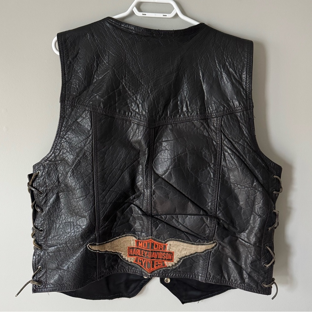 Harley-Davidson Patched Black Leather Biker Vest
